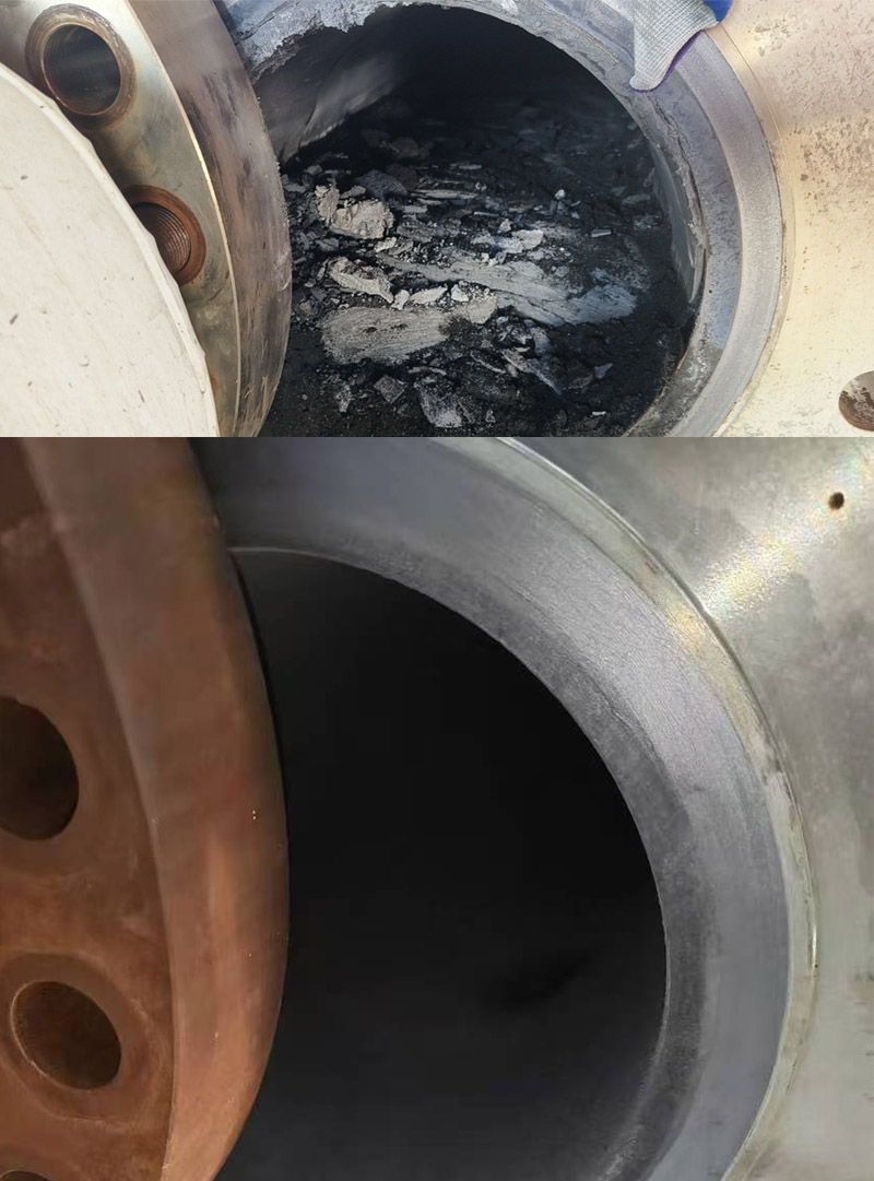 气化炉三楼半排黑管线清洗对比