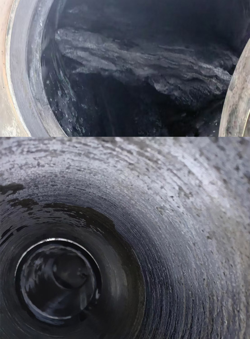 气化炉四楼排黑管线清洗对比