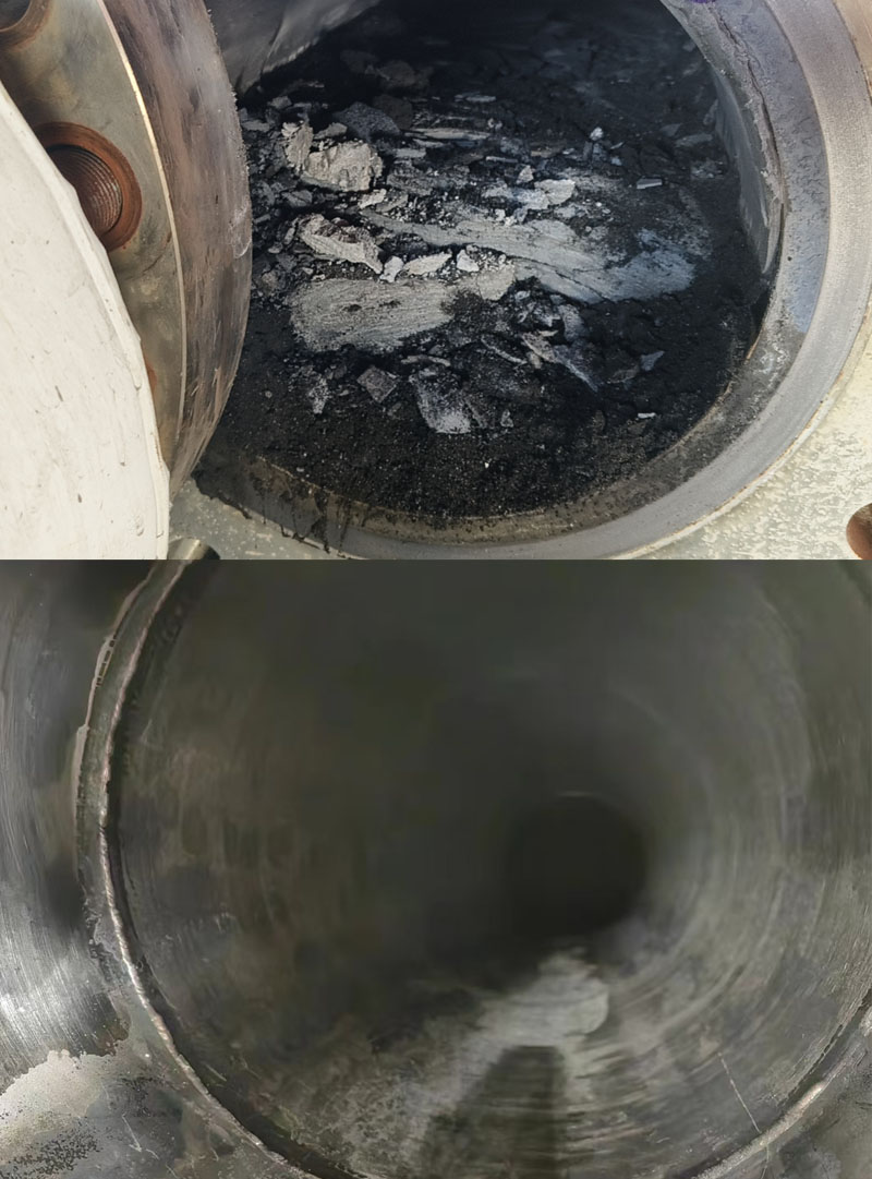 气化炉五楼排黑管线清洗对比